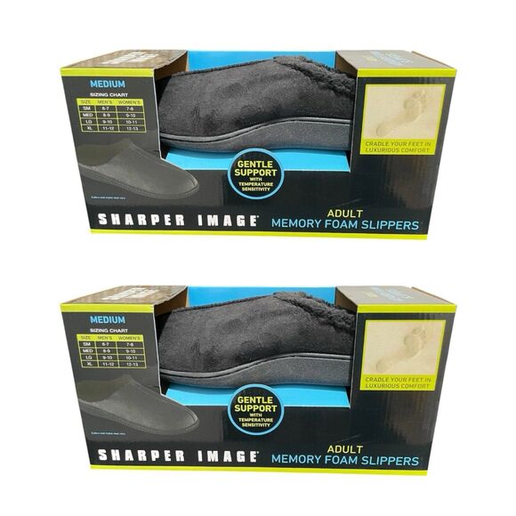 Lot 2 Sharper Image Memory Foam Slip on Slippers Moccasin Ultra Soft Sz M Black - Picture 1 of 11